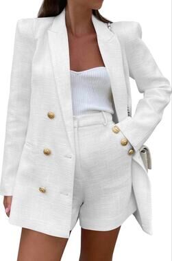 Cicy Bell Womens Small Tweed Blazer & Shorts Set Double Breasted Suit Office